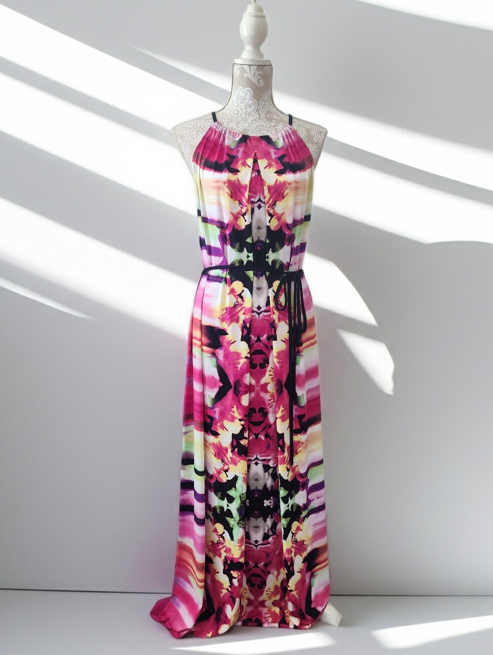 Boston Proper Halter Maxi Dress Colorful Abstract Print Artsy Tropical Size 14